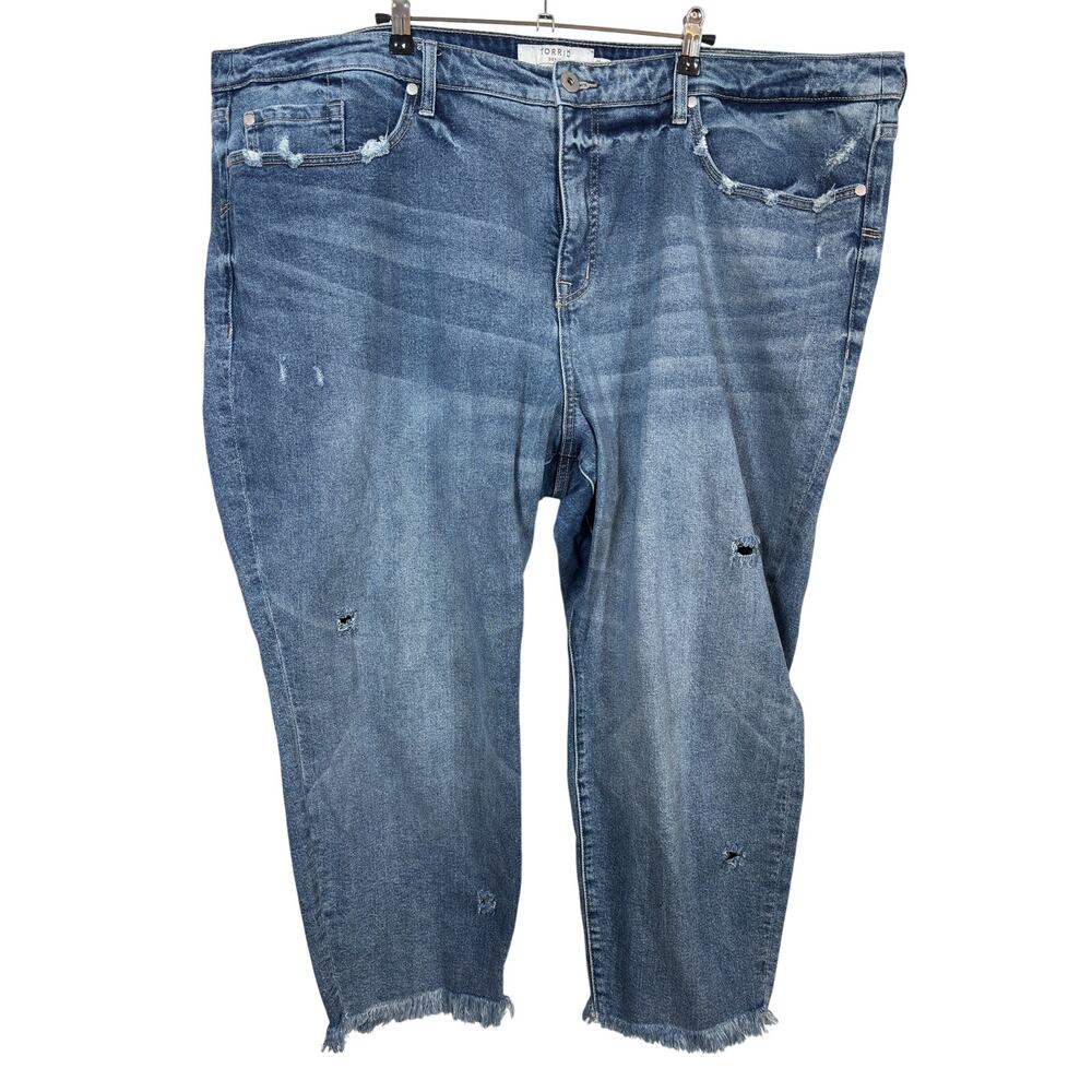 Torrid Straight Jeans Womens 26R Blue High Rise Distressed Raw Hem
